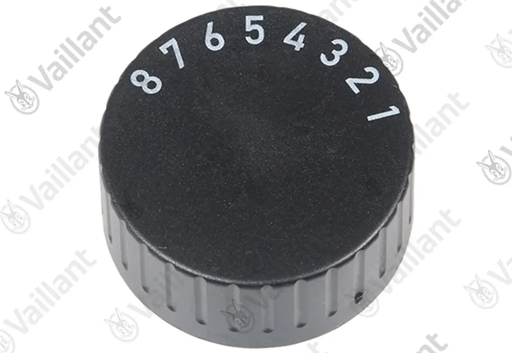 Schwarzer Drehknopf mit Zahlen von 1 bis 8, seitlich geriffelt, passend für Vaillant-Produkte.